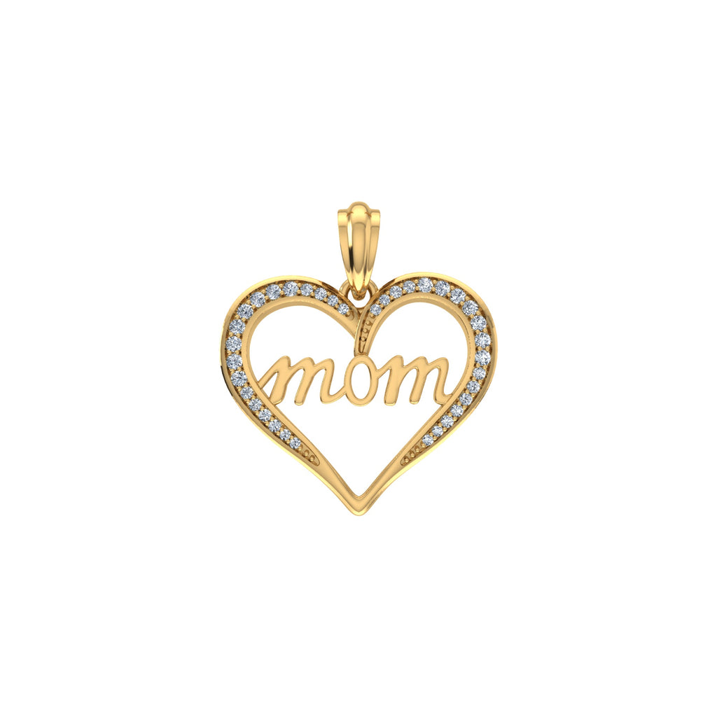 10K Yellow Gold Round Diamond Womens Mom Heart Pendant 1/8 Cttw