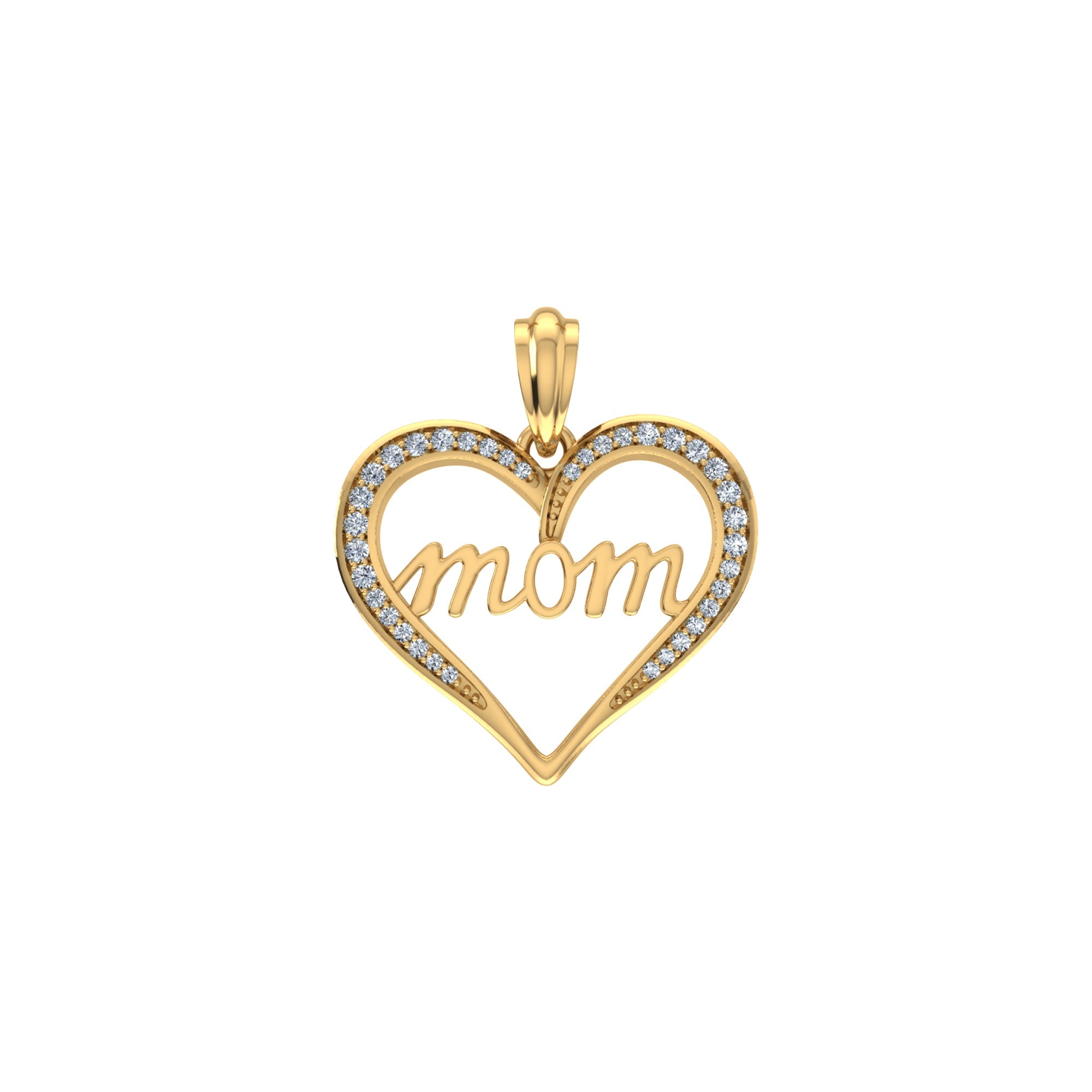 10K Yellow Gold Round Diamond Womens Mom Heart Pendant 1/8 Cttw