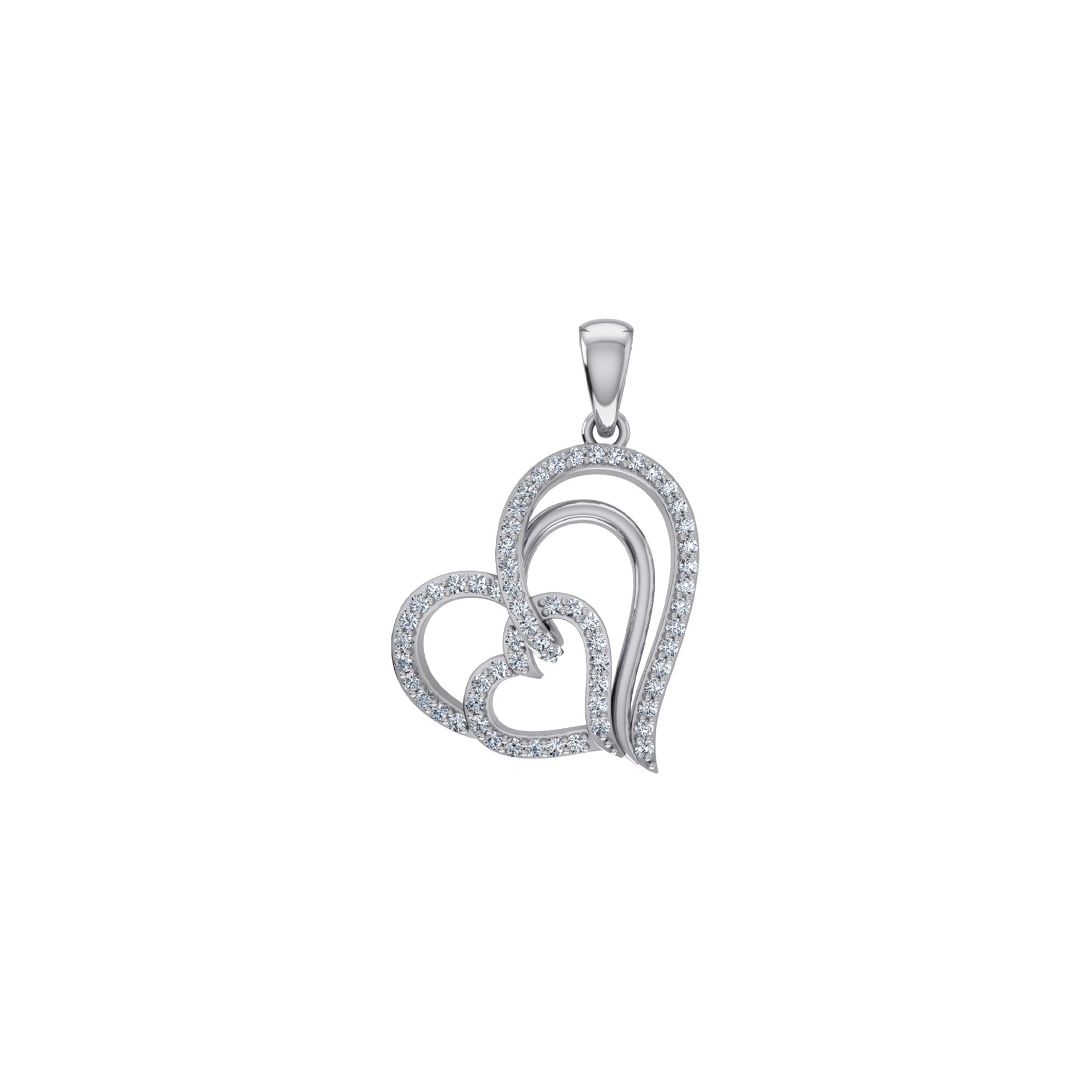 10K White Gold Round Diamond Womens Double Heart Pendant 1/4 Cttw