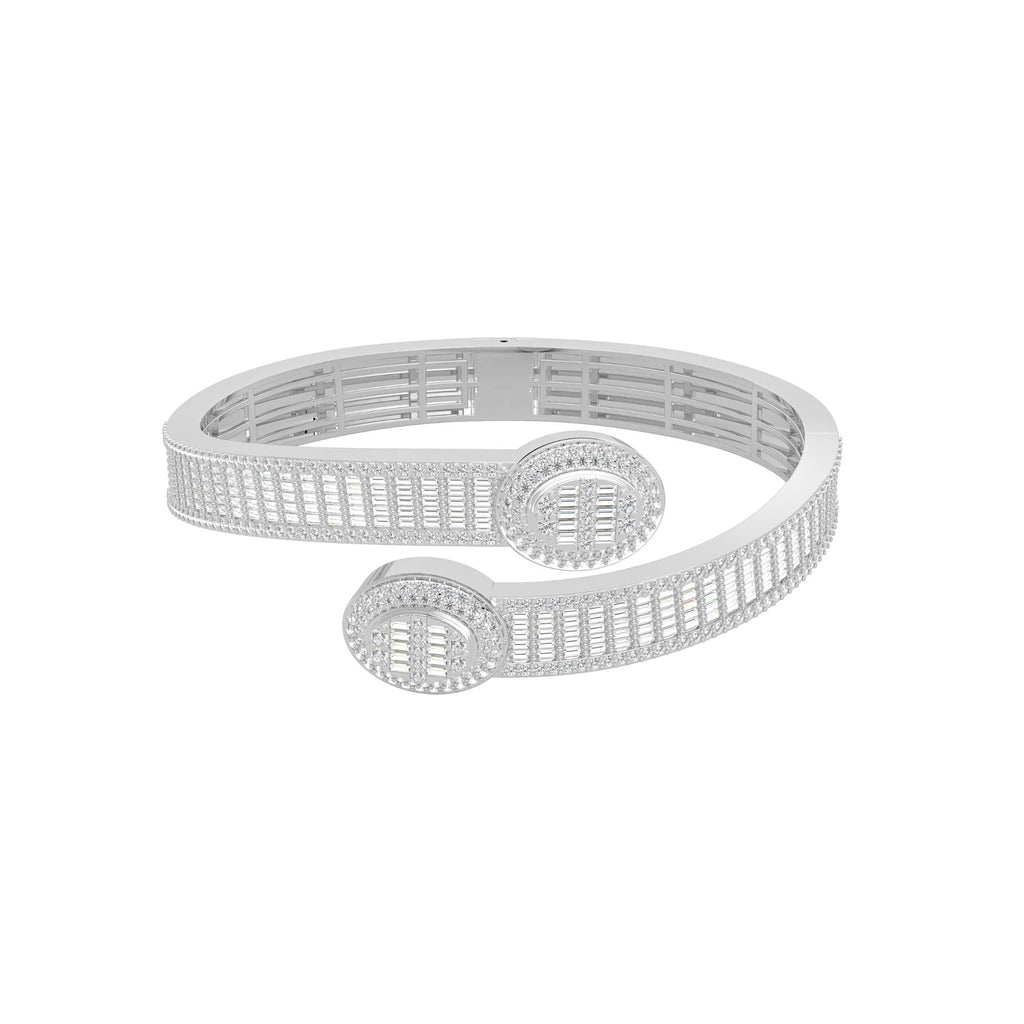 10K White Gold Tw Baguette Bangle Bracelet  5-1/2 Cttw crafted in 18K gold with round brilliant diamonds
