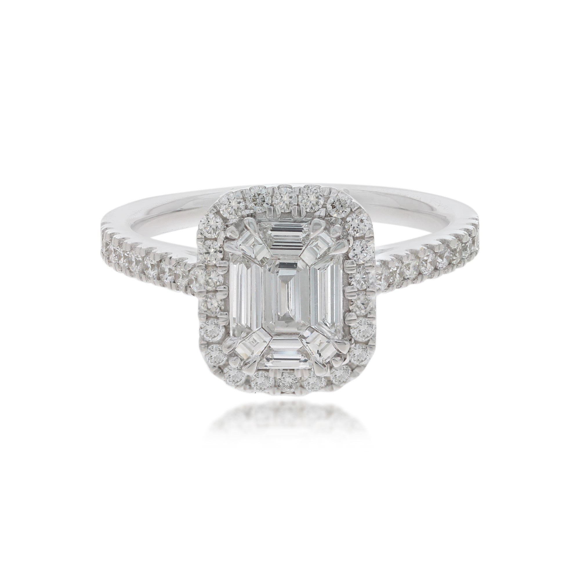 14K White Gold T.W. Emerald Diamond Pie Cut Ring Sz 7 2-1/4Cttw crafted in 14K gold with brilliant-cut diamonds