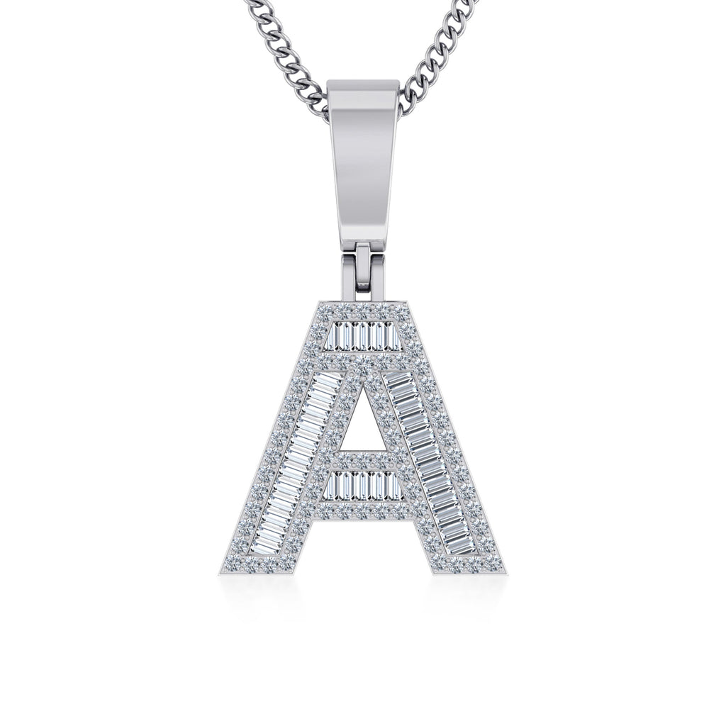 10K White Gold Baguette Initial A Pendant 3/8 Cttw crafted in 14K gold with natural diamonds