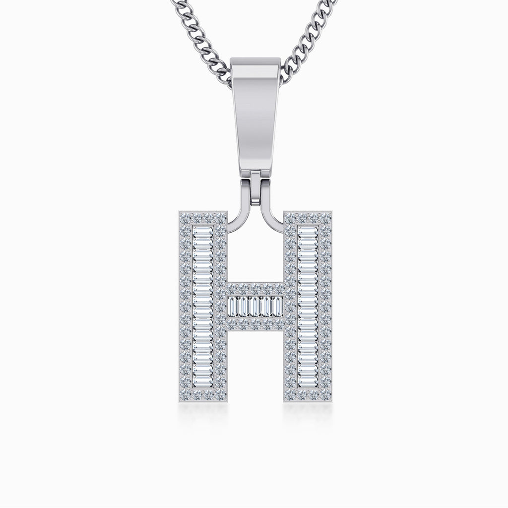 10K White Gold  Tw Baguette Initial H Pendant 3/8 Cttw crafted in 14K gold with natural diamonds