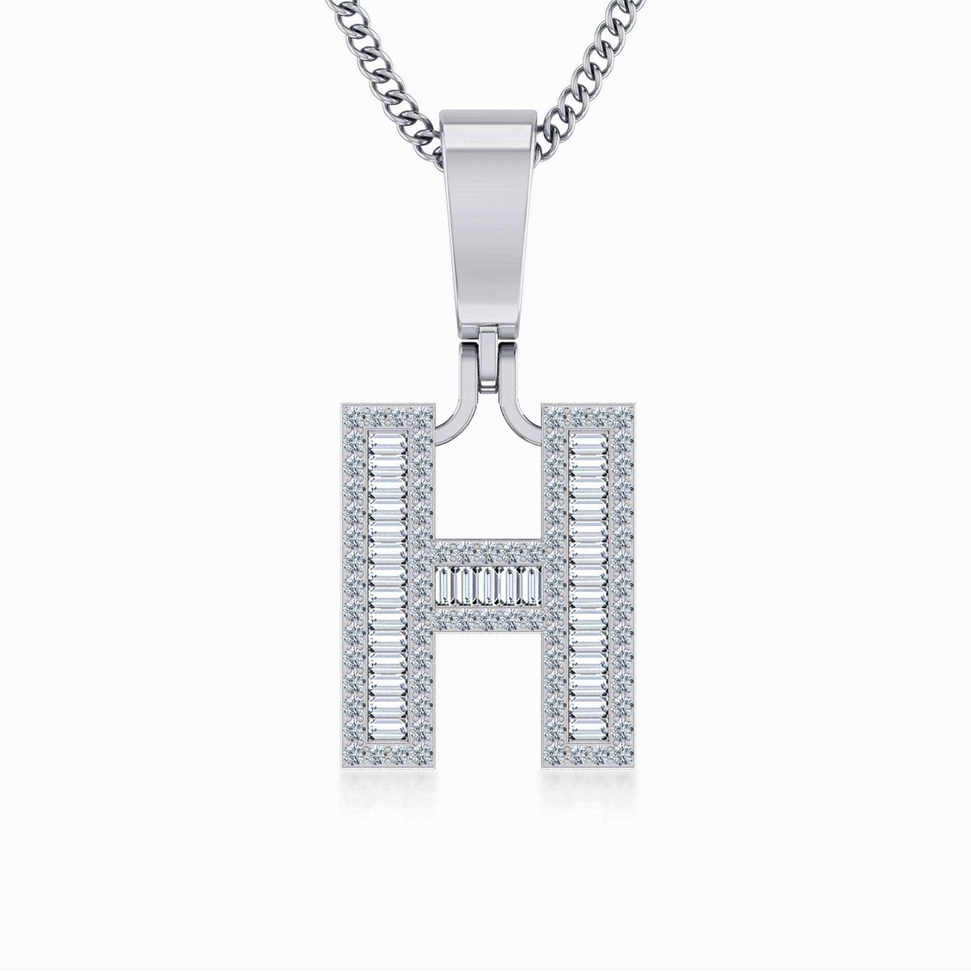 10K White Gold  Tw Baguette Initial H Pendant 3/8 Cttw crafted in 14K gold with natural diamonds