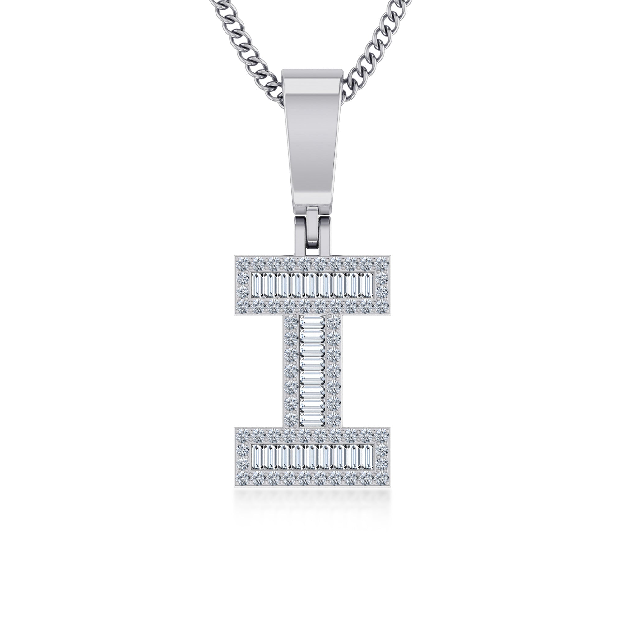 10K White Gold Tw Baguette Initial I Pendant 1/3 Cttw
