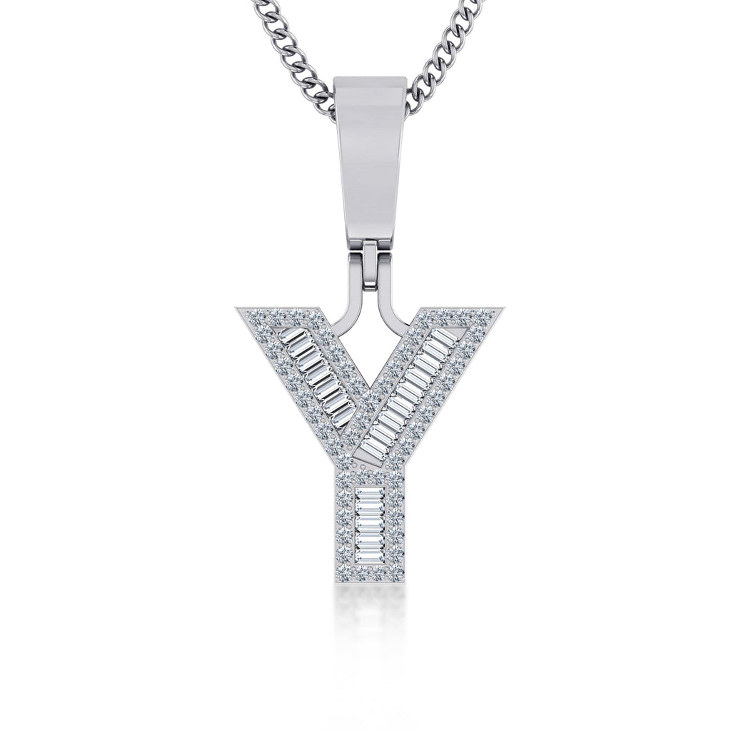 10K White Gold Baguette Initial Y Pendant 1/4  Cttw crafted in 18K gold with brilliant-cut diamonds