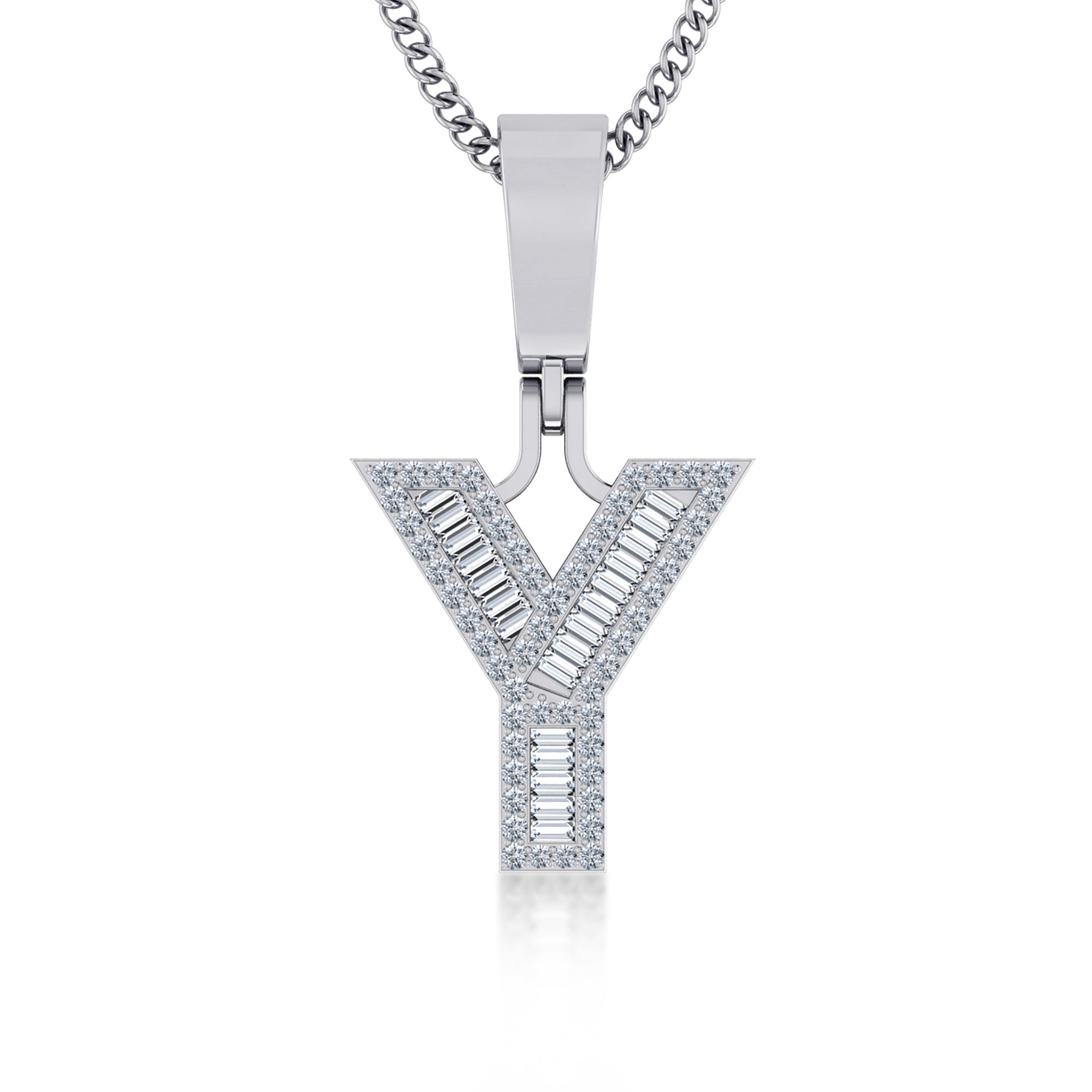 10K White Gold Baguette Initial Y Pendant 1/4  Cttw crafted in 18K gold with brilliant-cut diamonds