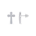 10K White Gold Round Diamond Cross Religious Stud Earrings 1/8 Cttw