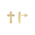 10K Yellow Gold Round Diamond Cross Religious Stud Earrings 1/8 Cttw