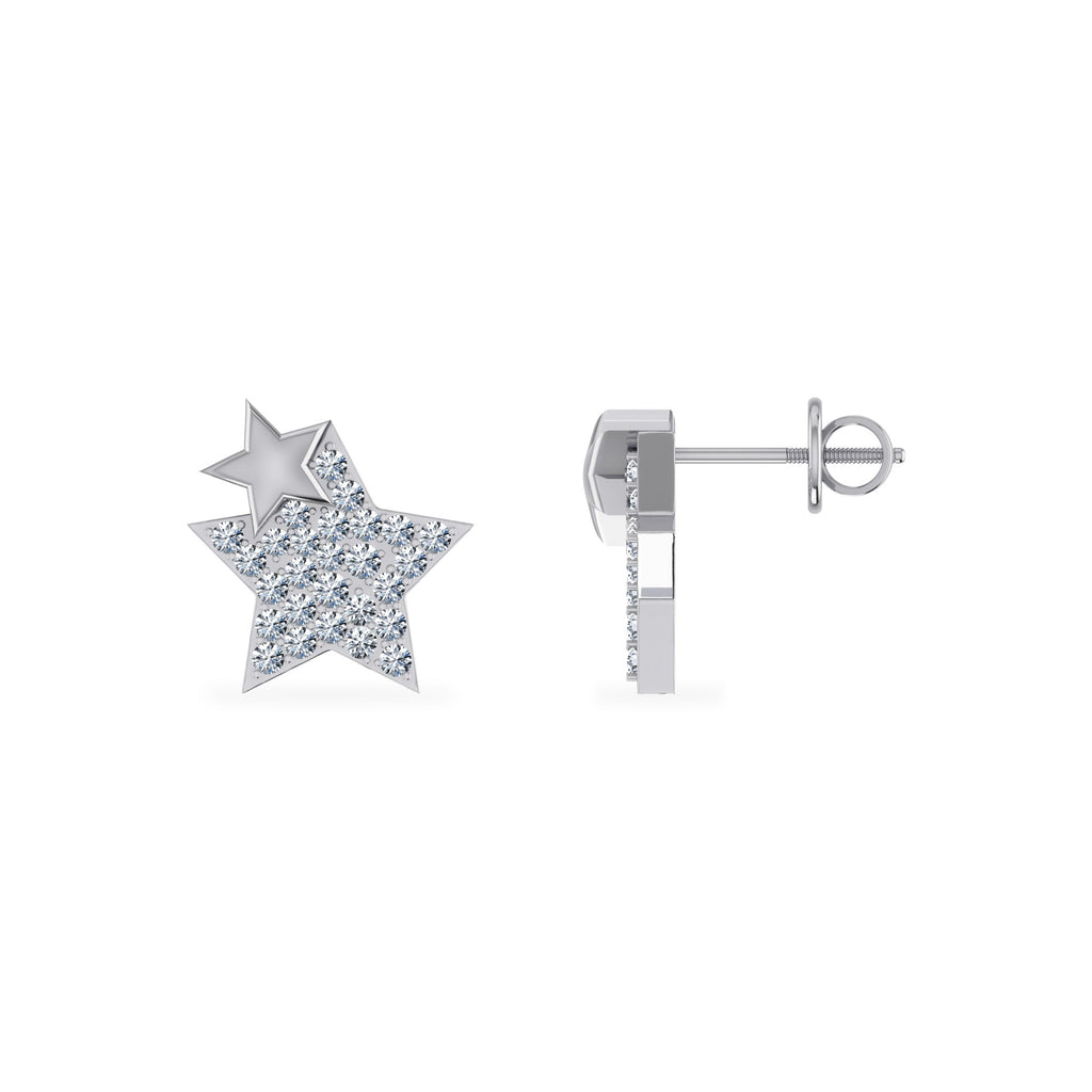 10K White Gold Round Diamond Double Star Stud Earrings 1/6 Cttw