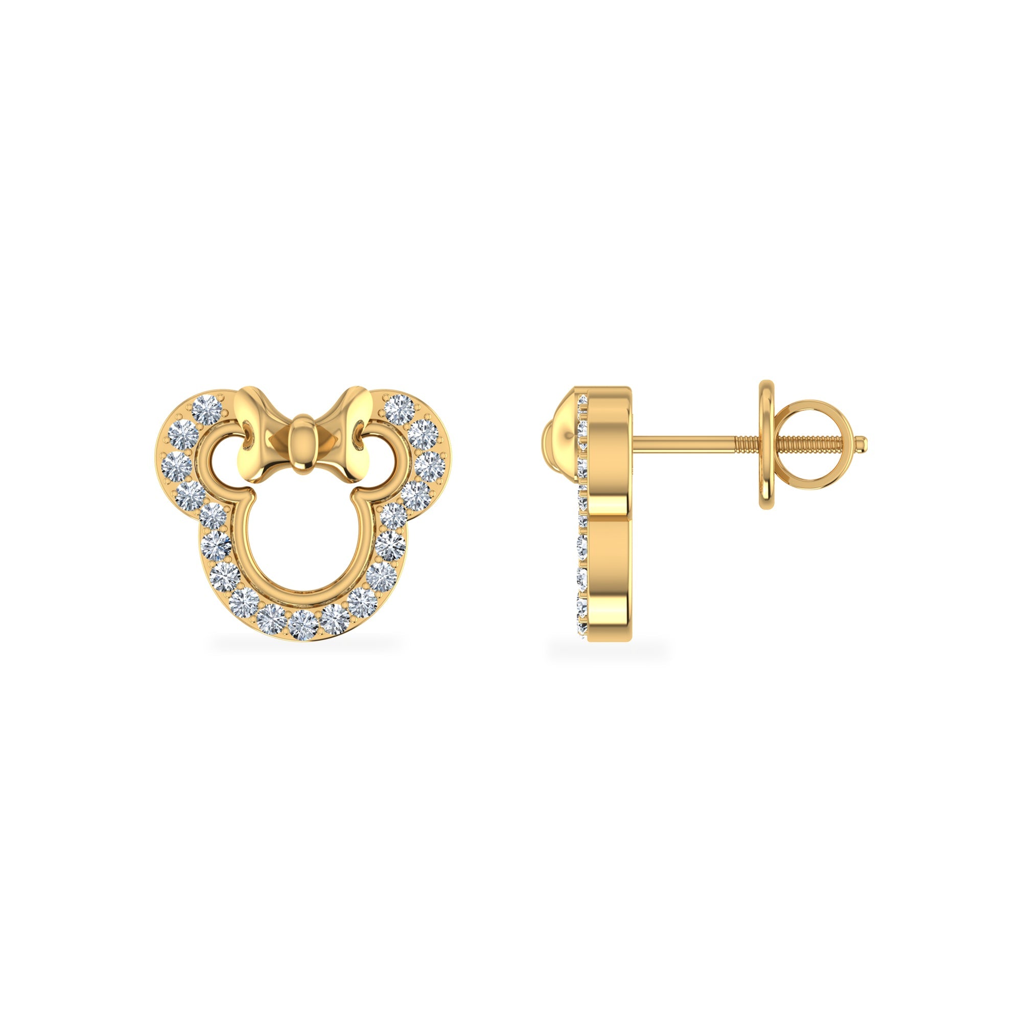 10K Yellow Gold Round Diamond Designer Stud Earrings 1/10 Cttw