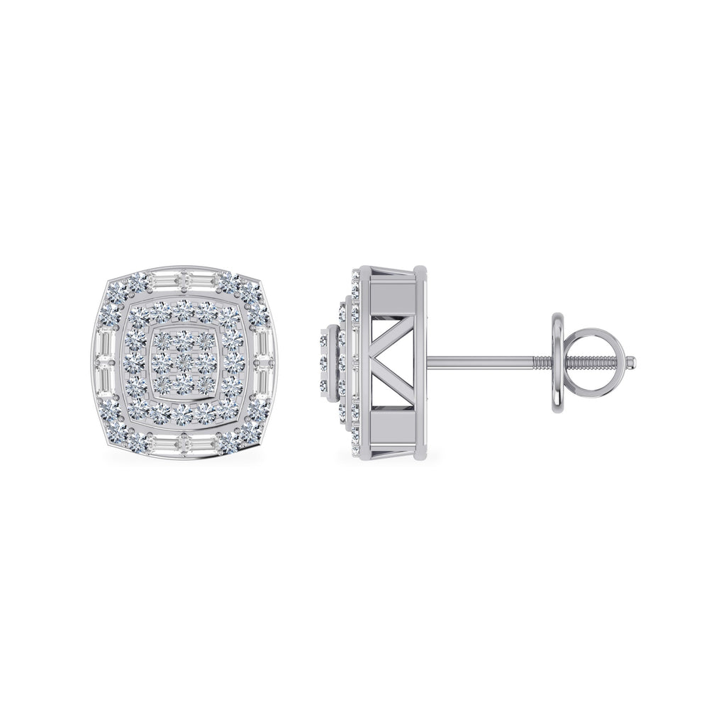 10K White Gold Round Diamond Square Shape Stud Earrings 5/8 Cttw