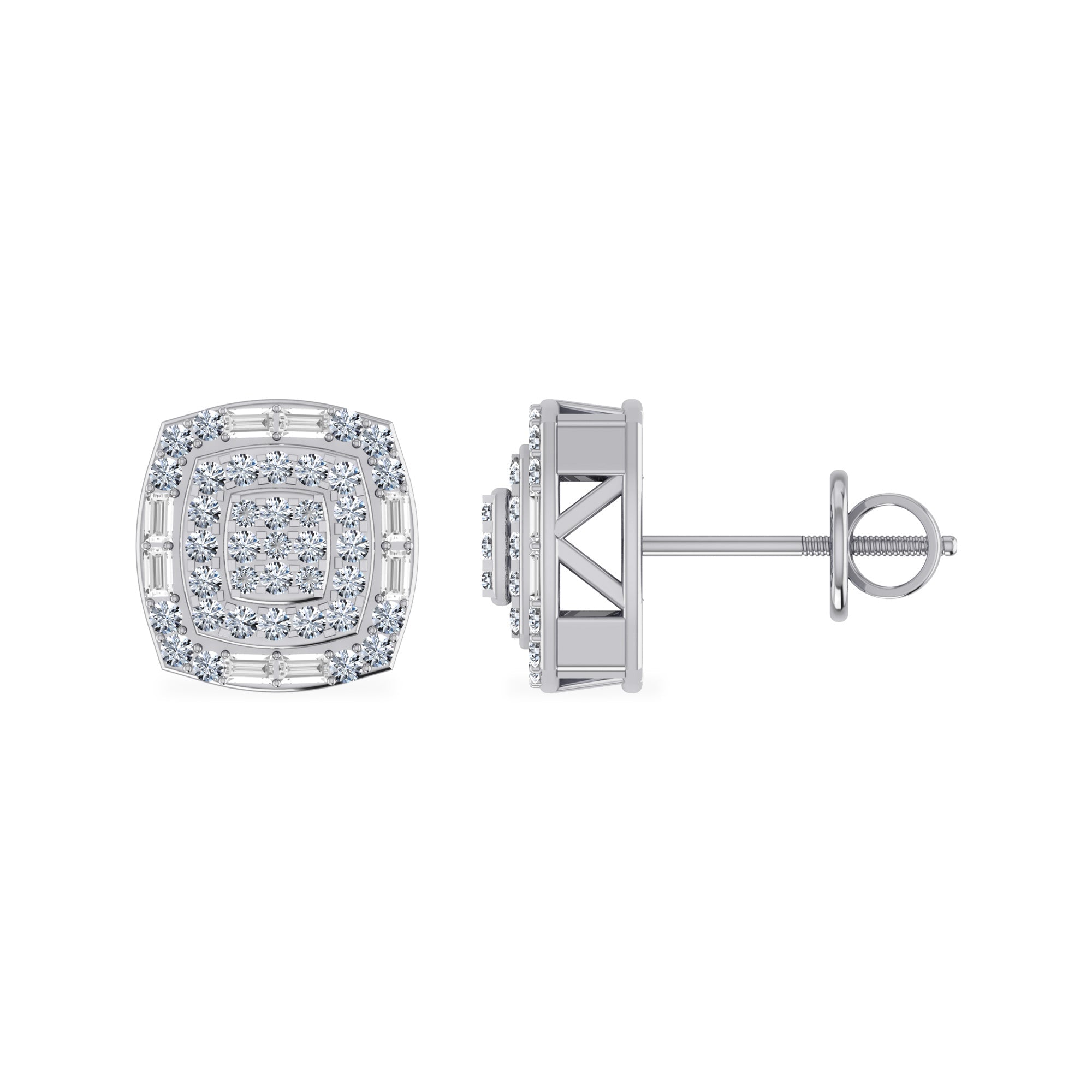 10K White Gold Round Diamond Square Shape Stud Earrings 5/8 Cttw