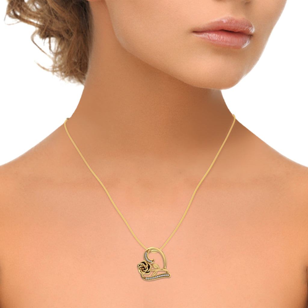 10K Yellow Gold Round Diamond Womens Heart Rose Heart Pendant 1/25 Cttw