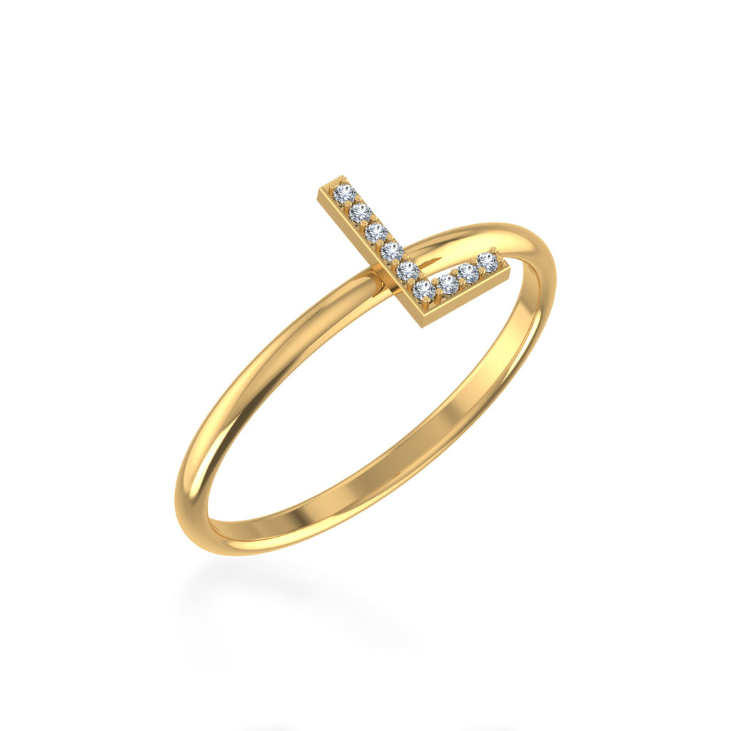 10K Yellow Gold Womens Round Diamond L Initial Letter Ring 1/25 Cttw crafted in 14K gold with natural diamonds