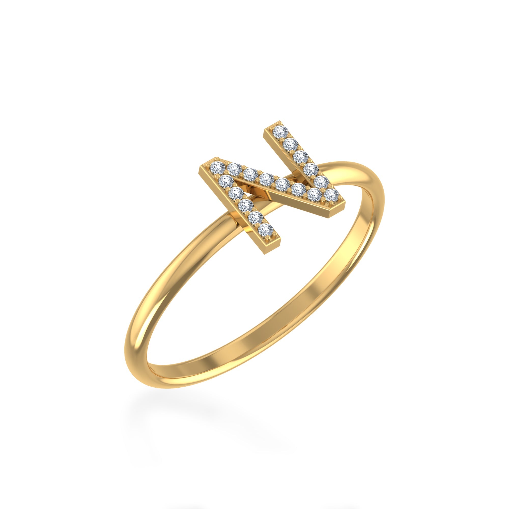 10K Yellow Gold Womens Round Diamond N Initial Letter Ring 1/20 Cttw crafted in 18K gold with brilliant-cut diamonds