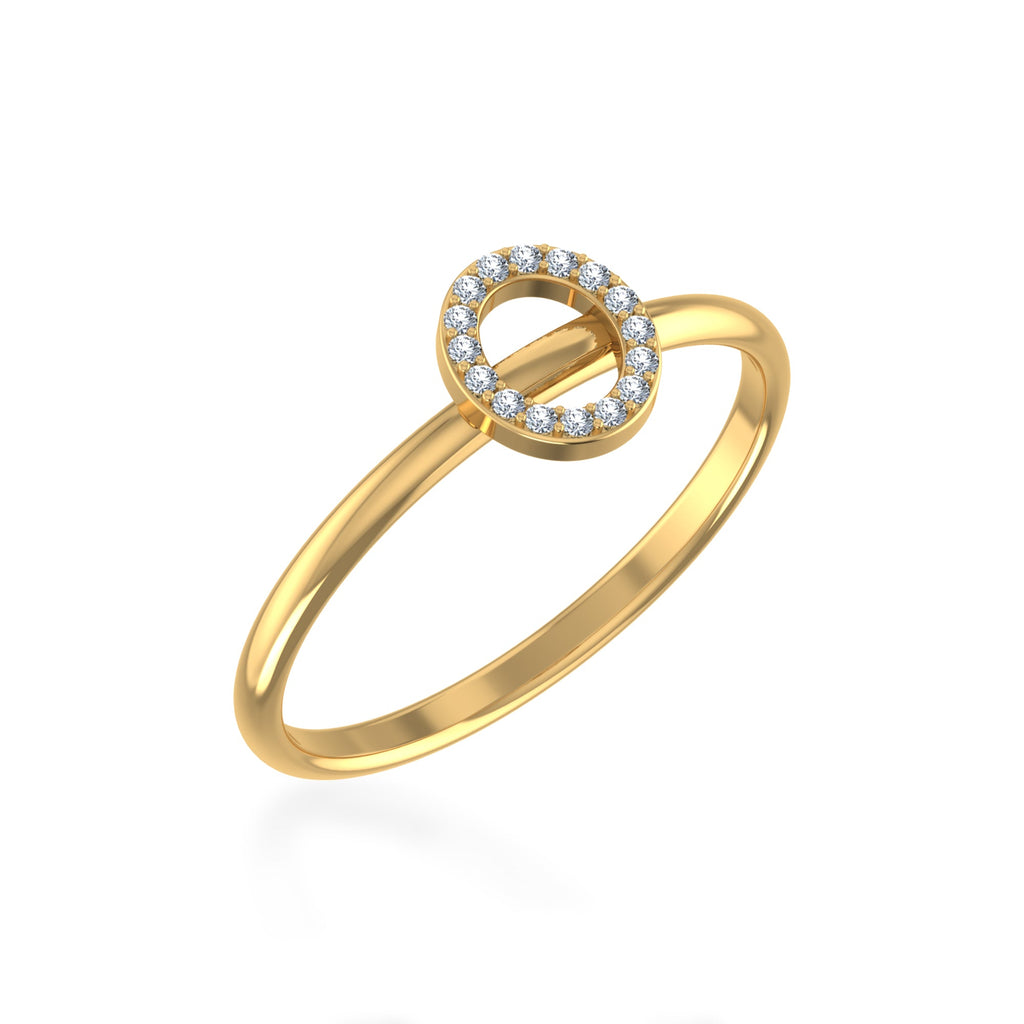 10K Yellow Gold Womens Round Diamond O Initial Letter Ring 1/25 Cttw crafted in white gold with round brilliant diamonds