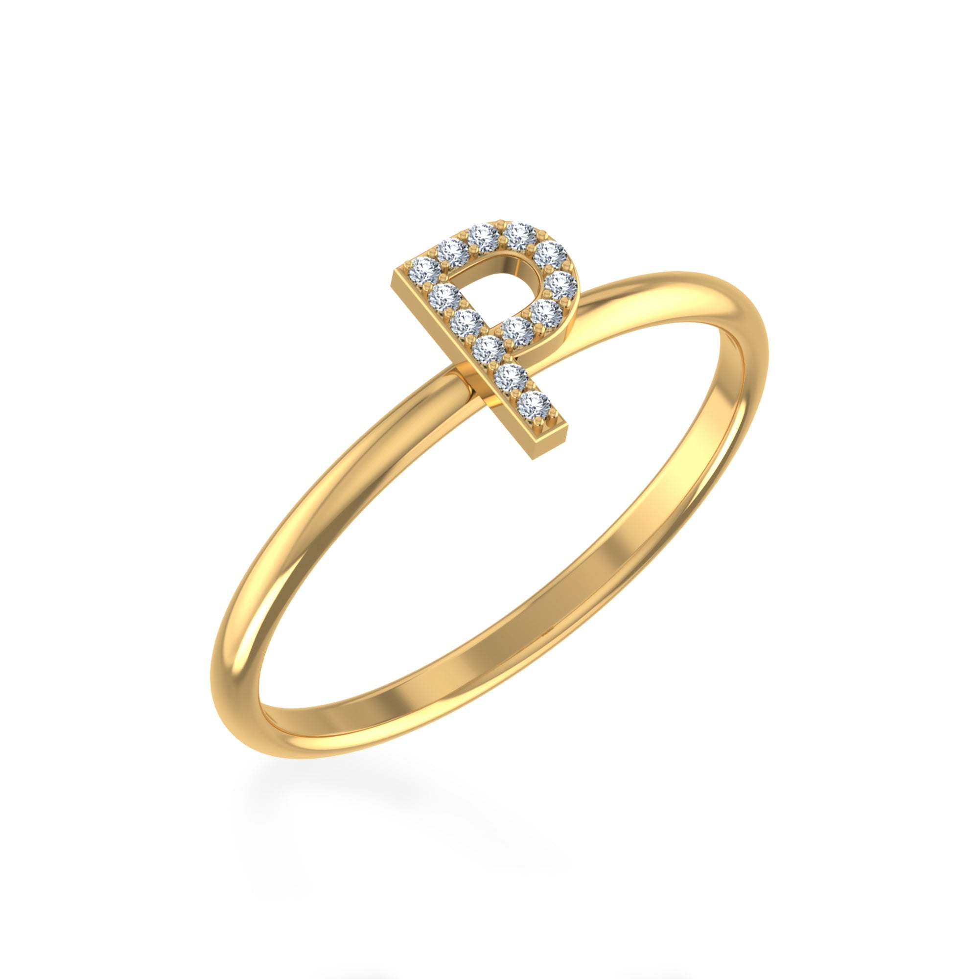 10K Yellow Gold Womens Round Diamond P Initial Letter Ring 1/25 Cttw crafted in yellow gold with round brilliant diamonds
