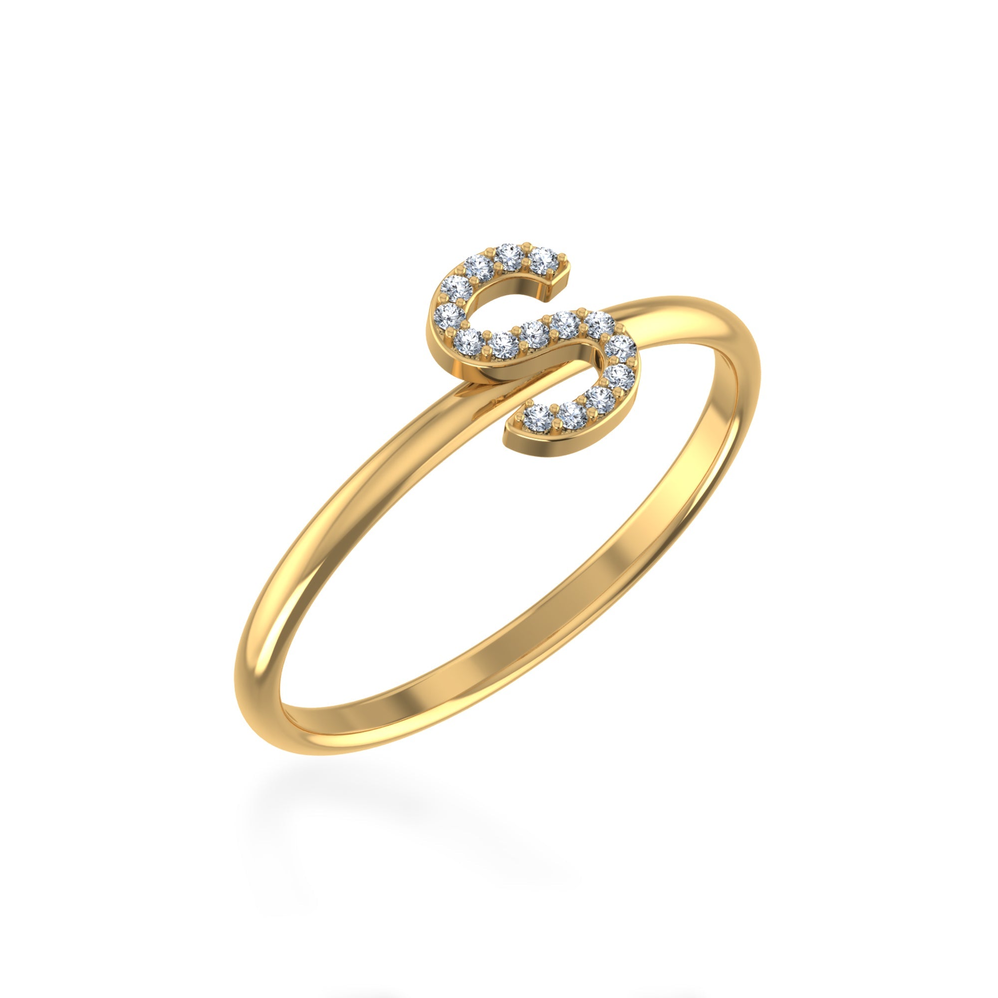 10K Yellow Gold Womens Round Diamond S Initial Letter Ring 1/25 Cttw crafted in white gold with natural diamonds