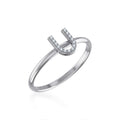 10K White Gold Womens Round Diamond U Initial Letter Ring 1/25 Cttw