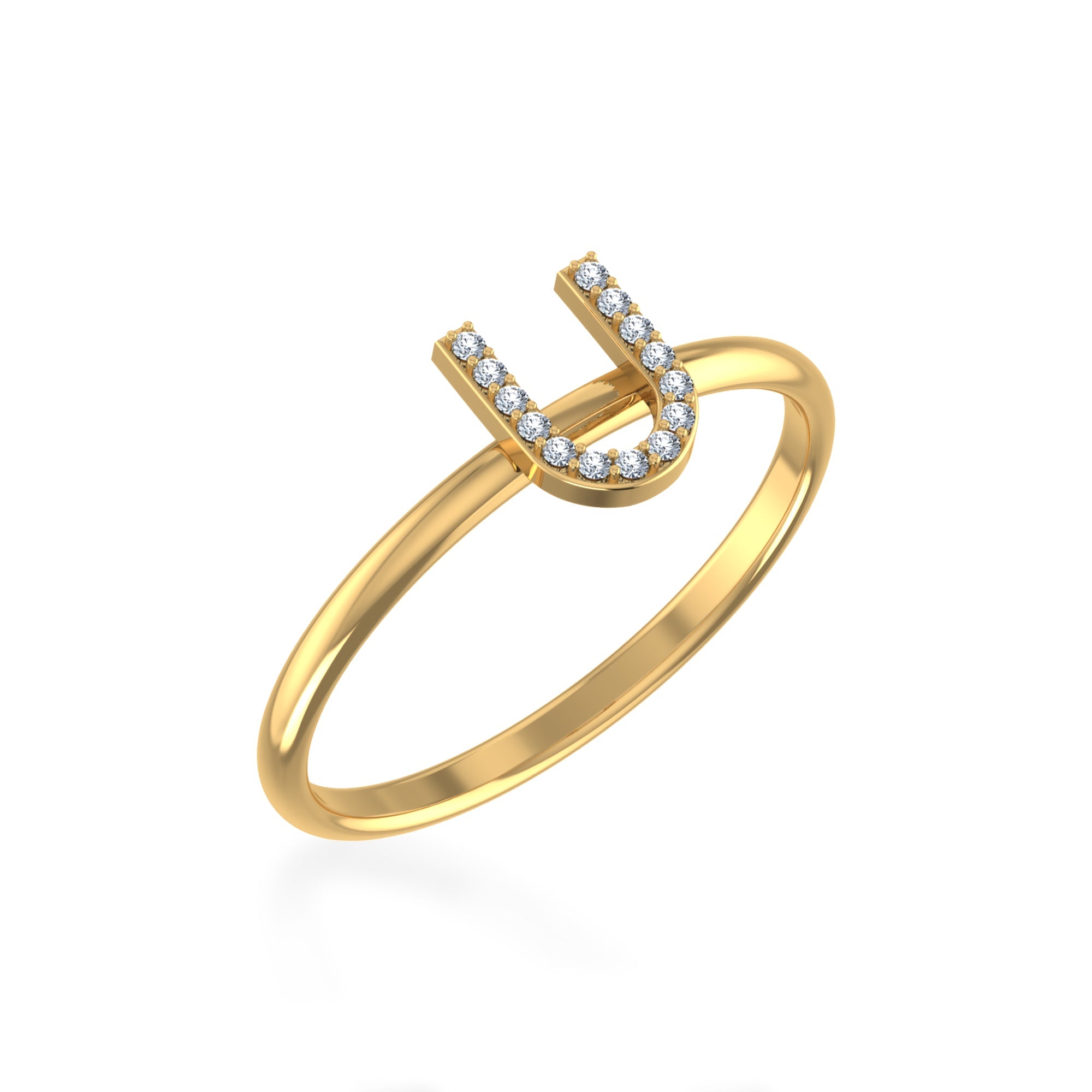 10K Yellow Gold Womens Round Diamond U Initial Letter Ring 1/25 Cttw crafted in yellow gold with round brilliant diamonds