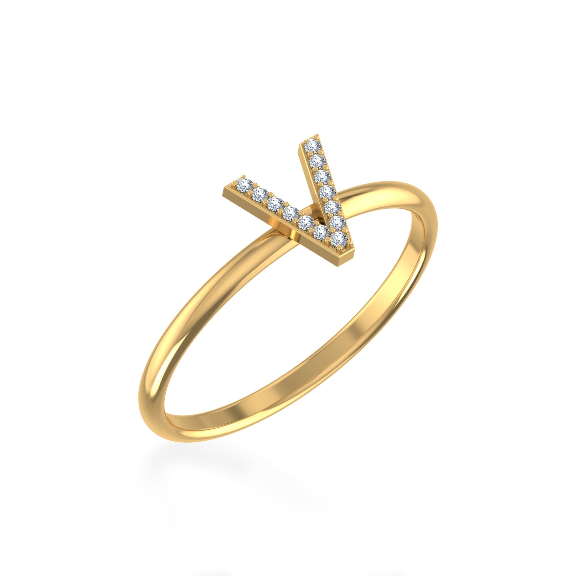 10K Yellow Gold Womens Round Diamond V Initial Letter Ring 1/25 Cttw crafted in rose gold with natural diamonds
