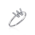 10K White Gold Womens Round Diamond W Initial Letter Ring 1/10 Cttw