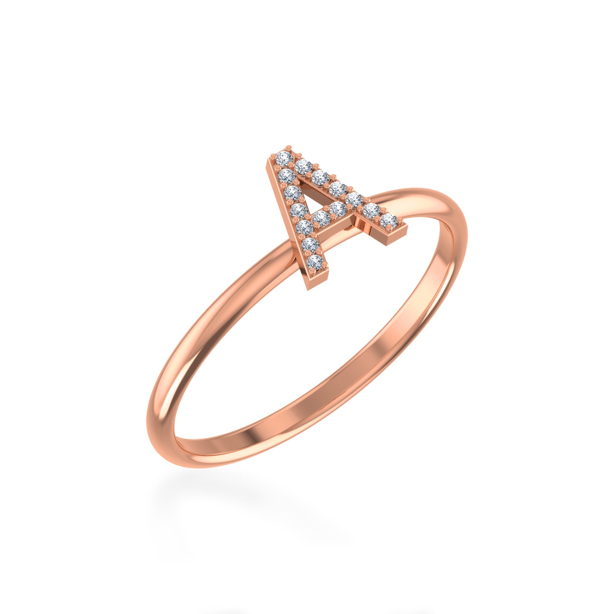 10K Rose Gold Womens Round Diamond A Initial Letter Ring 1/25 Cttw crafted in 18K gold with round brilliant diamonds