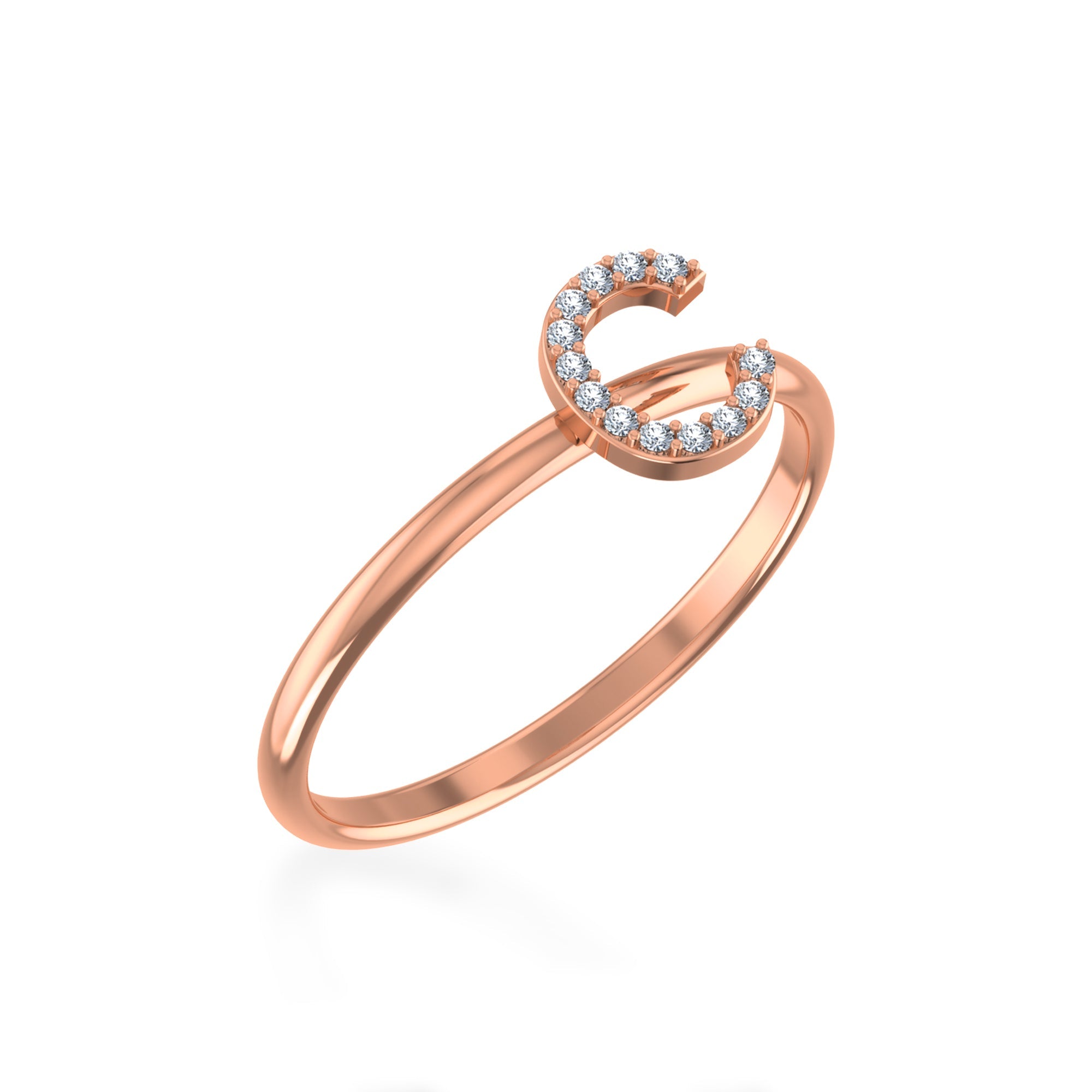 10K Rose Gold Womens Round Diamond C Initial Letter Ring 1/25 Cttw crafted in rose gold with natural diamonds