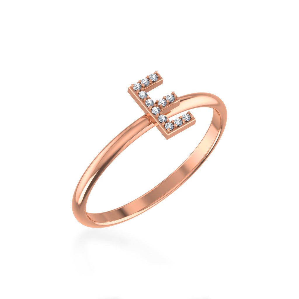 10K Rose Gold Womens Round Diamond E Initial Letter Ring 1/25 Cttw crafted in 18K gold with brilliant-cut diamonds