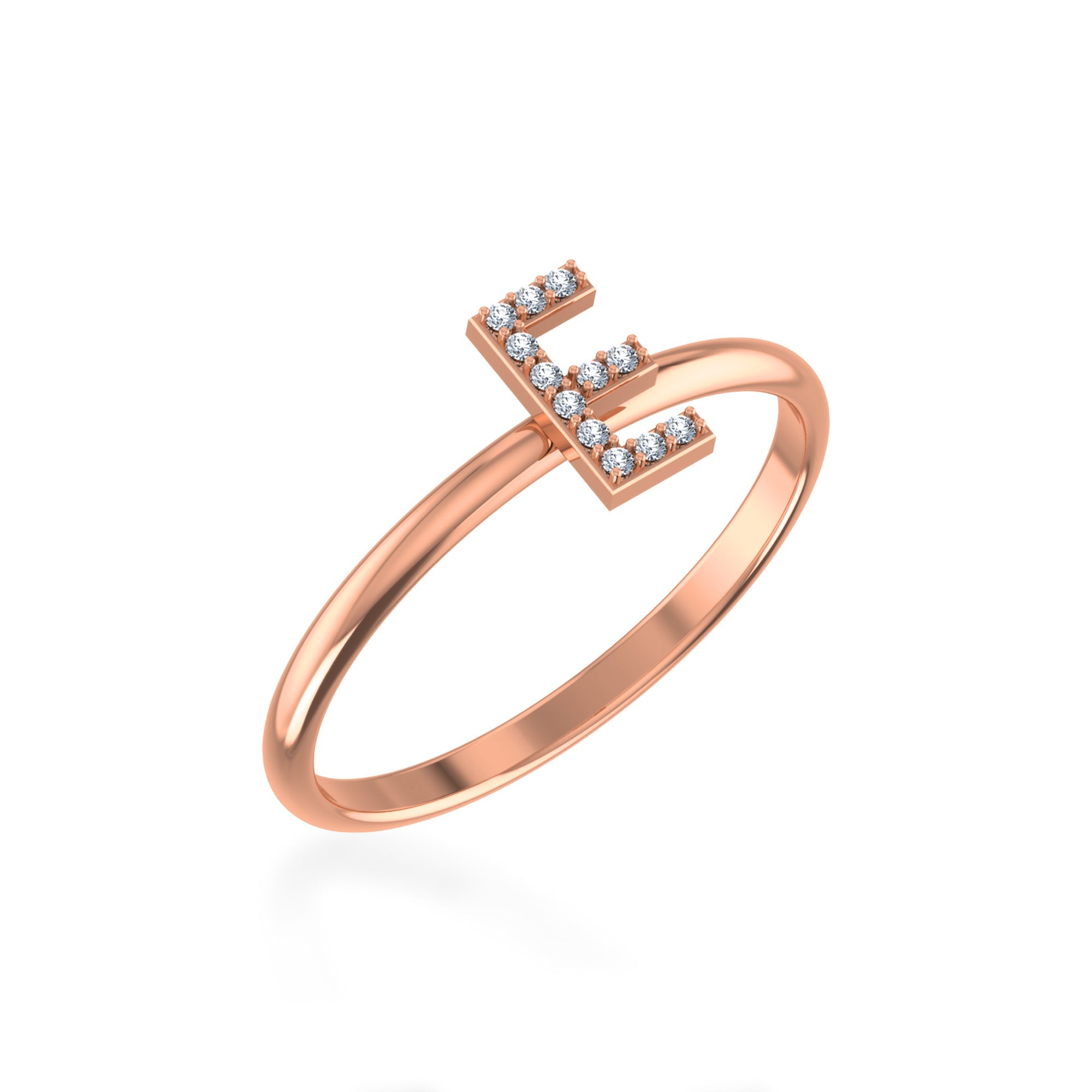 10K Rose Gold Womens Round Diamond E Initial Letter Ring 1/25 Cttw crafted in 18K gold with brilliant-cut diamonds