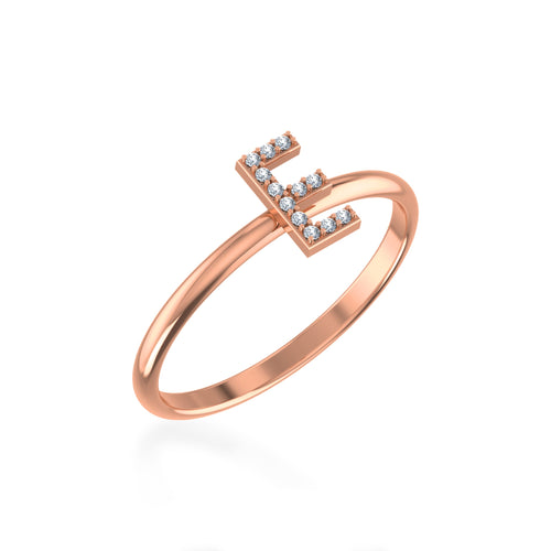 10K Rose Gold Womens Round Diamond E Initial Letter Ring 1/25 Cttw crafted in 18K gold with brilliant-cut diamonds