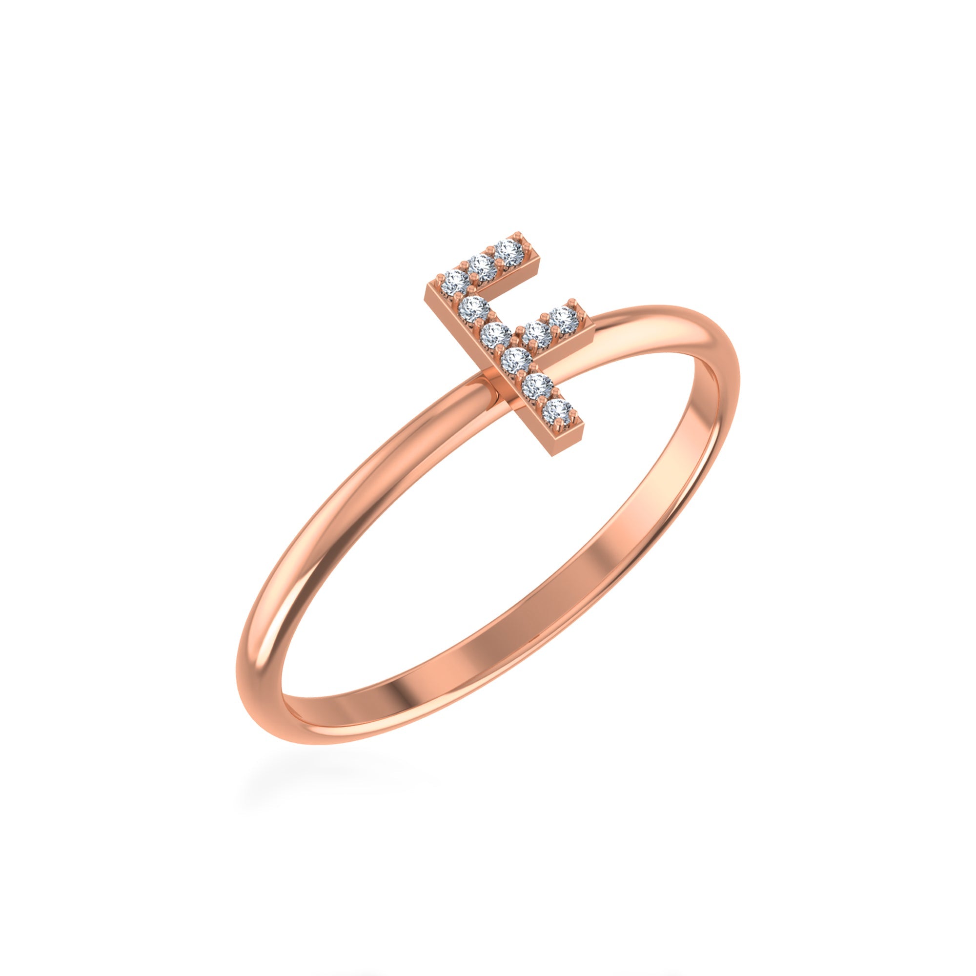 10K Rose Gold Womens Round Diamond F Initial Letter Ring 1/25 Cttw crafted in rose gold with natural diamonds