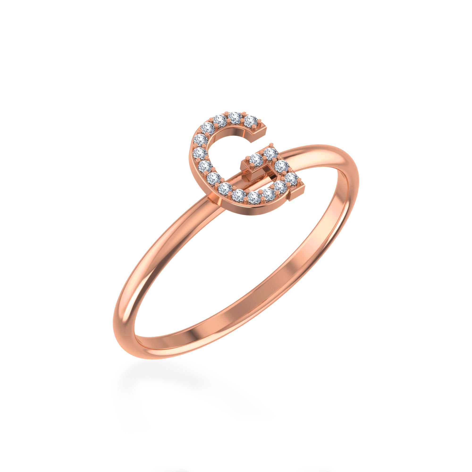 10K Rose Gold Womens Round Diamond G Initial Letter Ring 1/20 Cttw crafted in white gold with brilliant-cut diamonds