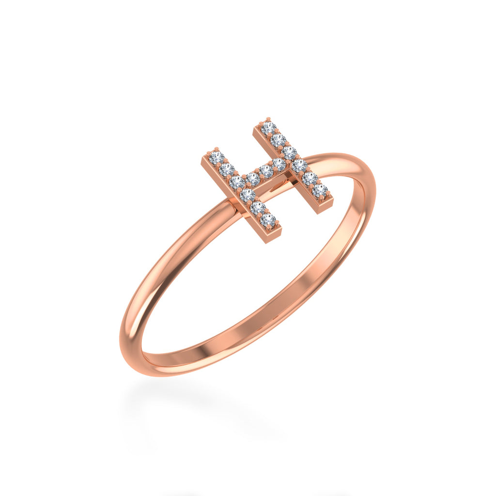 10K Rose Gold Womens Round Diamond H Initial Letter Ring 1/25 Cttw crafted in rose gold with natural diamonds