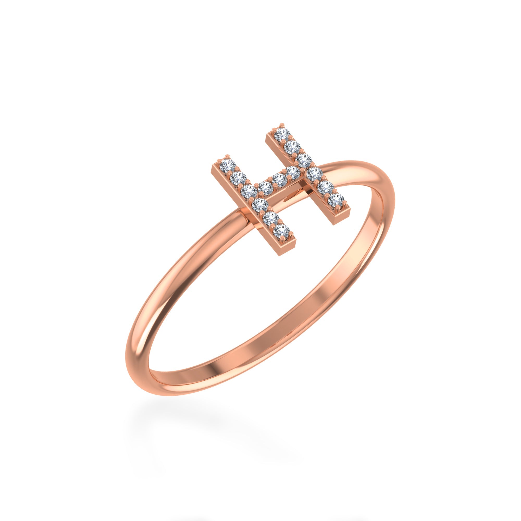 10K Rose Gold Womens Round Diamond H Initial Letter Ring 1/25 Cttw crafted in rose gold with natural diamonds
