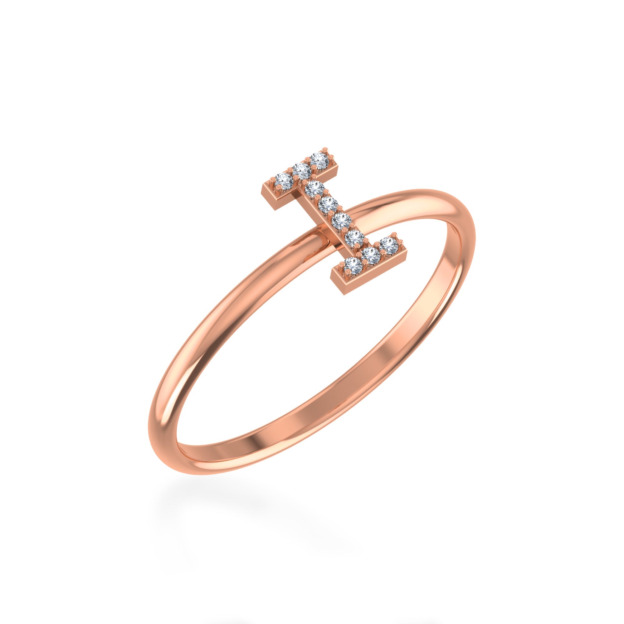 10K Rose Gold Womens Round Diamond I Initial Letter Ring 1/25 Cttw crafted in rose gold with brilliant-cut diamonds