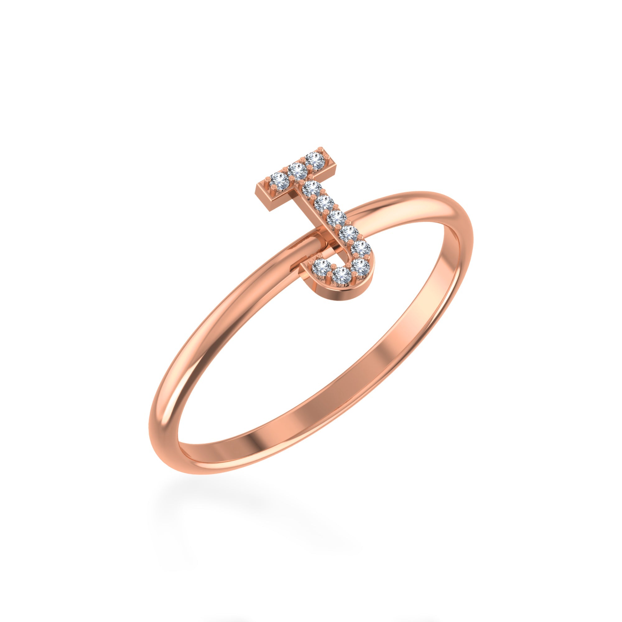 10K Rose Gold Womens Round Diamond J Initial Letter Ring 1/25 Cttw crafted in 14K gold with natural diamonds