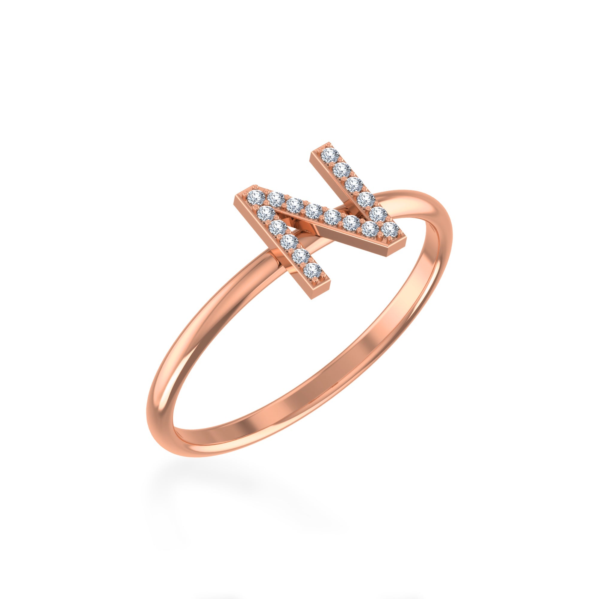 10K Rose Gold Womens Round Diamond N Initial Letter Ring 1/20 Cttw crafted in white gold with round brilliant diamonds