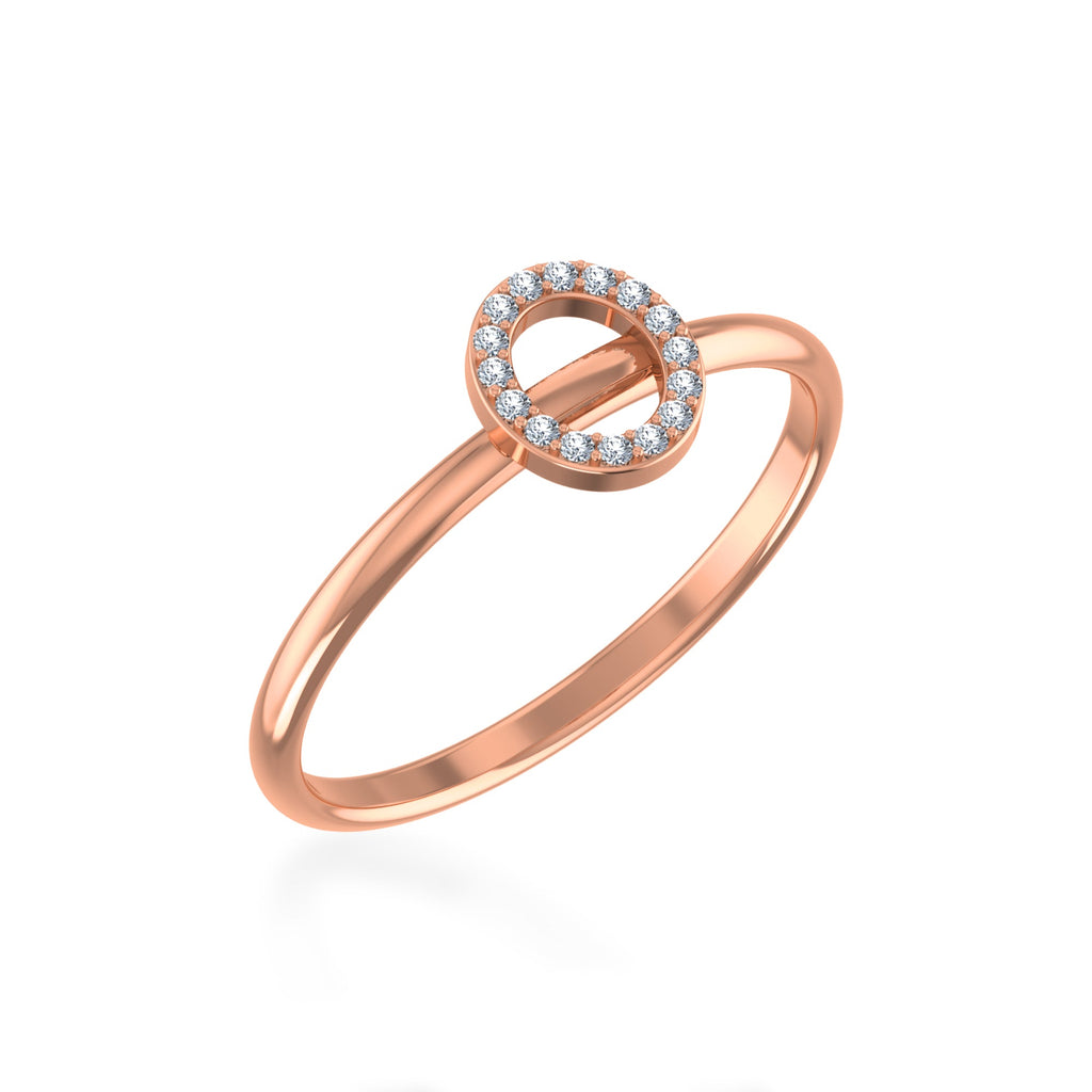 10K Rose Gold Womens Round Diamond O Initial Letter Ring 1/25 Cttw crafted in rose gold with natural diamonds