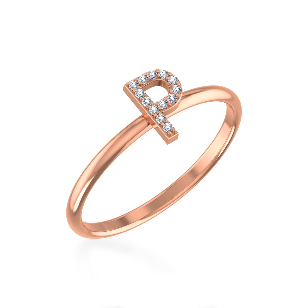 10K Rose Gold Womens Round Diamond P Initial Letter Ring 1/25 Cttw crafted in 18K gold with natural diamonds