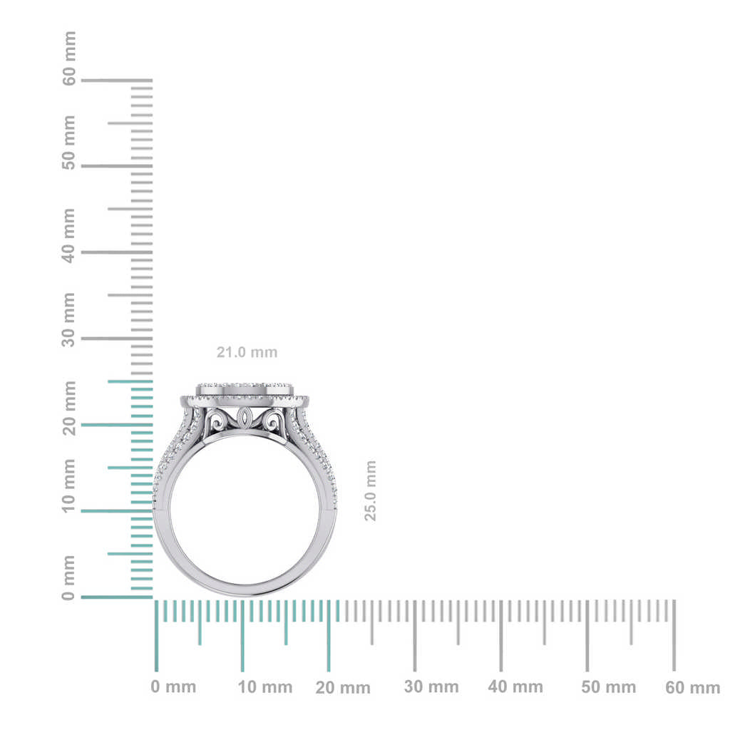 10K White Gold Round Diamond Halo Big Bridal Cluster Ring 1-5/8 Cttw