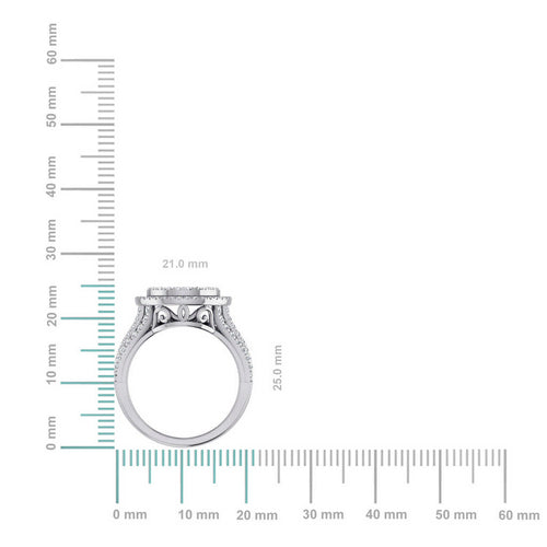 10K White Gold Round Diamond Halo Big Bridal Cluster Ring 1-5/8 Cttw