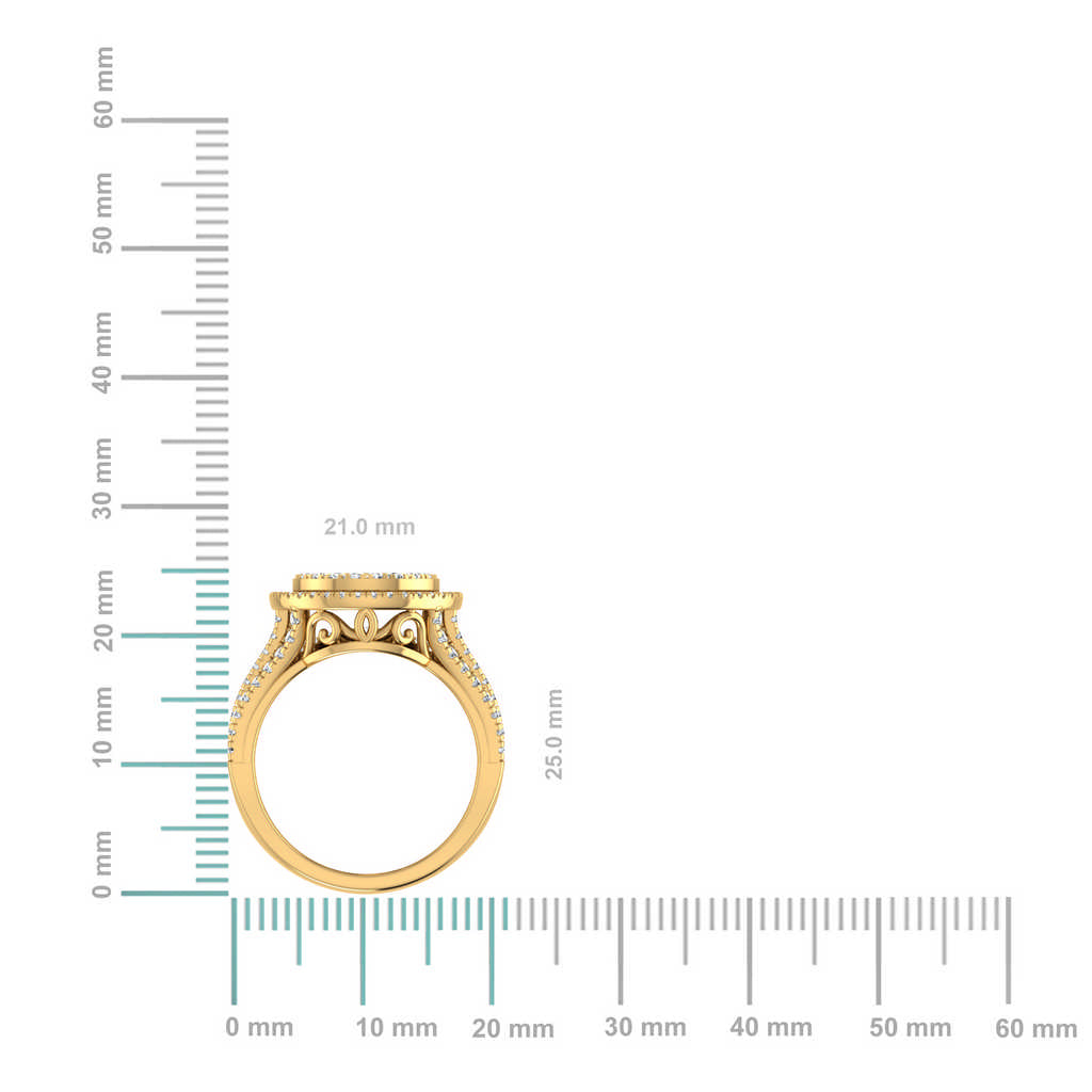 10K Yellow Gold Round Diamond Halo Big Bridal Cluster Ring 1-5/8 Cttw