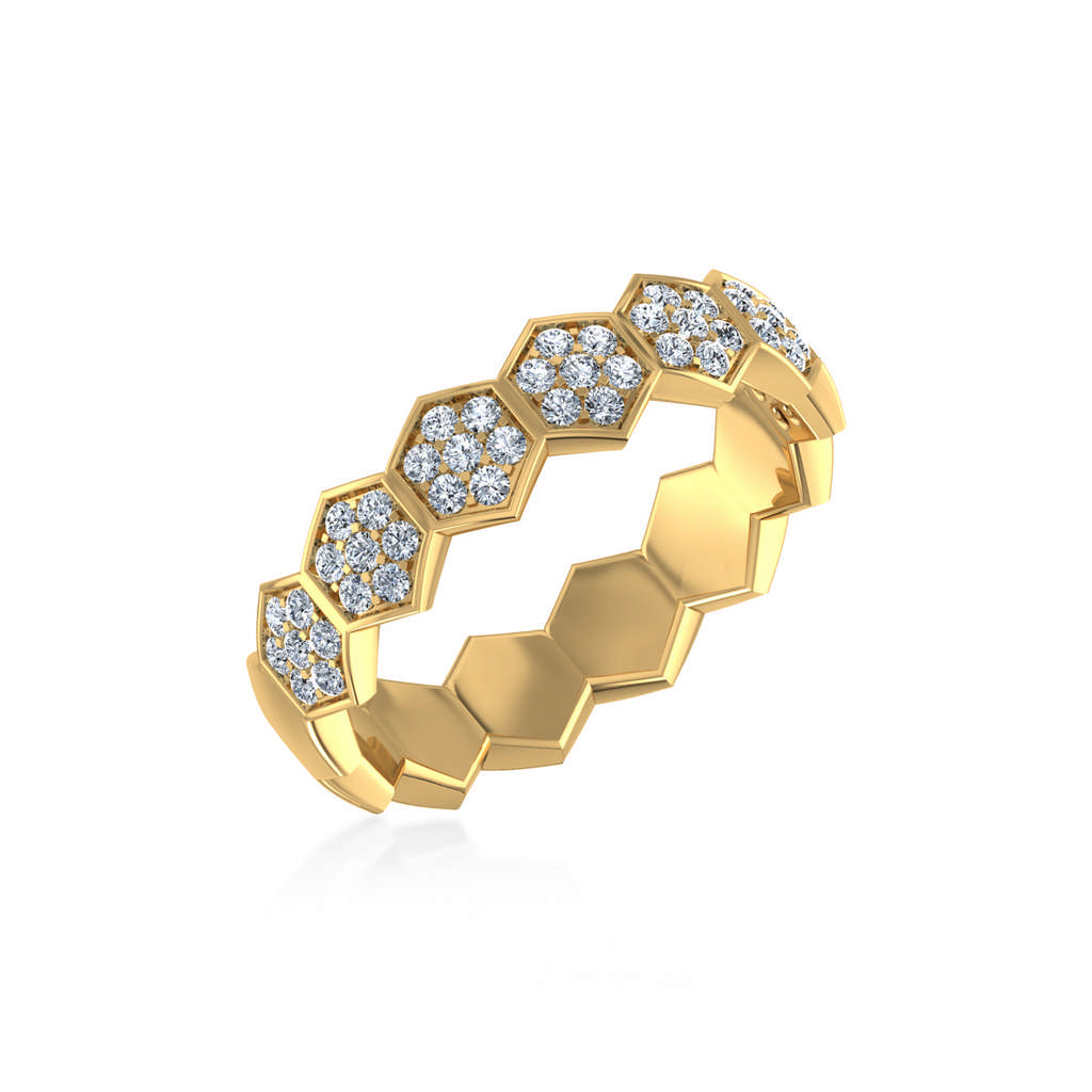 14K Yellow Gold Round Diamond Prong Set Designer Couple Band 3/8 Cttw