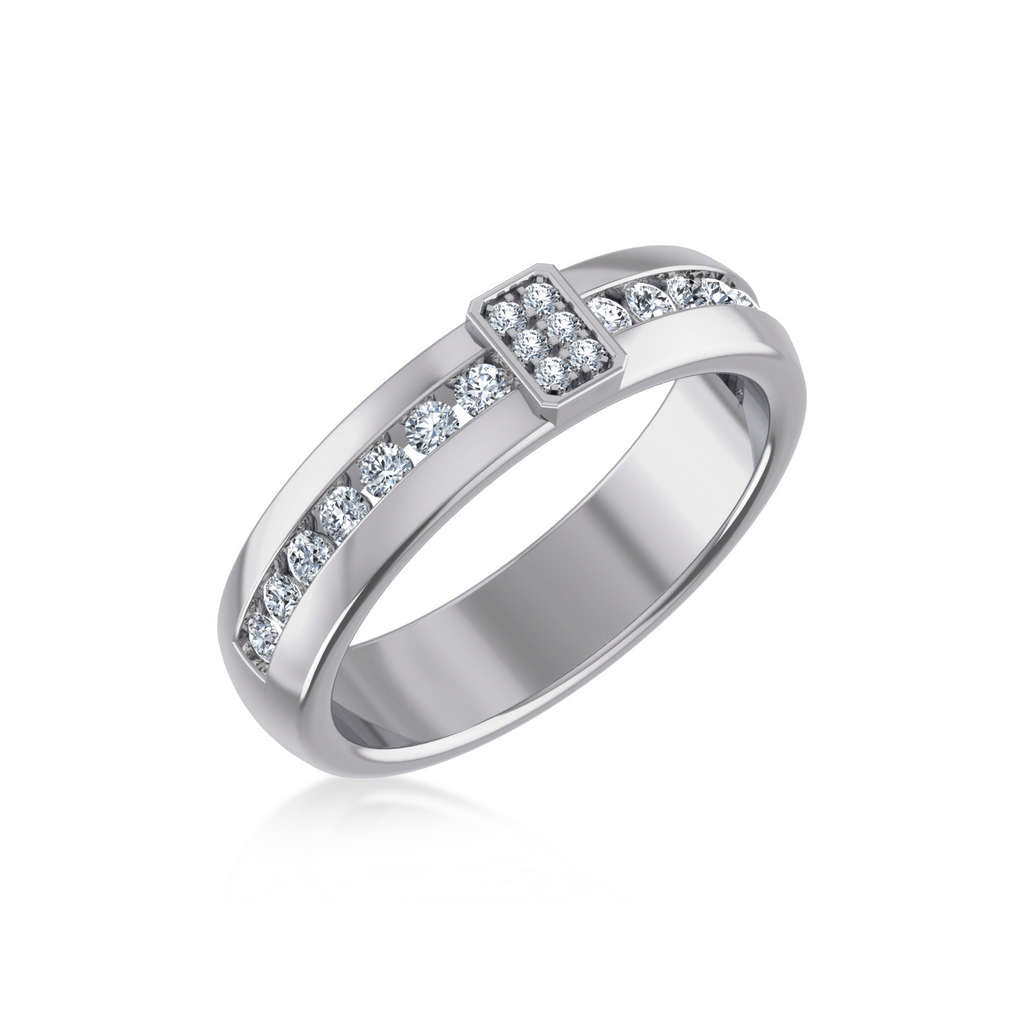 14K White Gold Round Diamond Prong Set Designer Couple Band 3/8 Cttw crafted in white gold with brilliant-cut diamonds