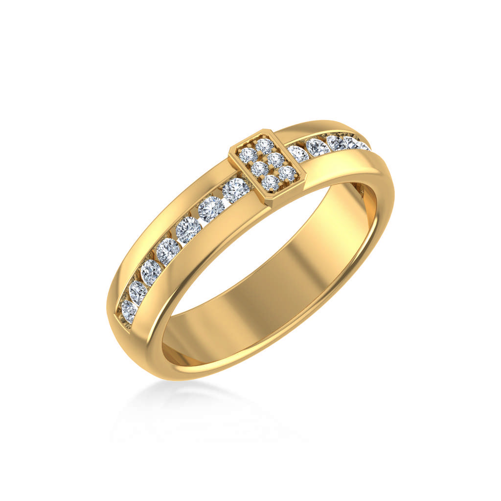 14K Yellow Gold Round Diamond Prong Set Designer Couple Band 3/8 Cttw crafted in 14K gold with round brilliant diamonds