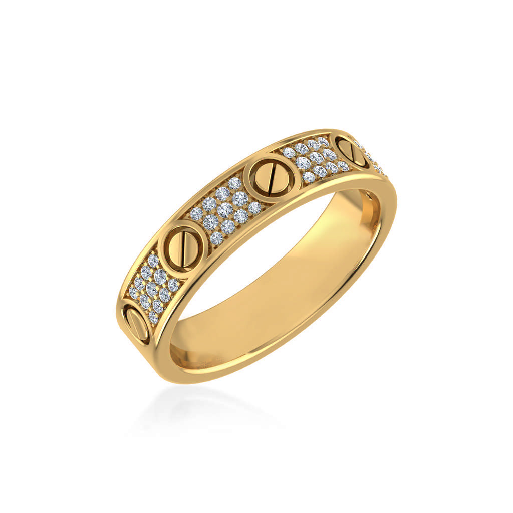 14K Yellow Gold Round Diamond Prong Set Designer Couple Band 1/5 Cttw crafted in 14K gold with brilliant-cut diamonds