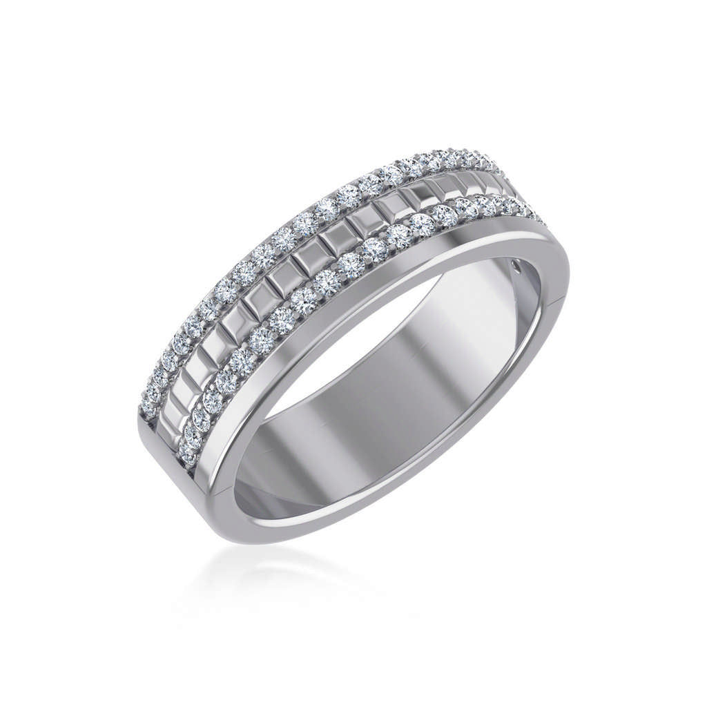 14K White Gold Round Diamond Prong Set Designer Couple Band 1/2 Cttw crafted in 18K gold with brilliant-cut diamonds
