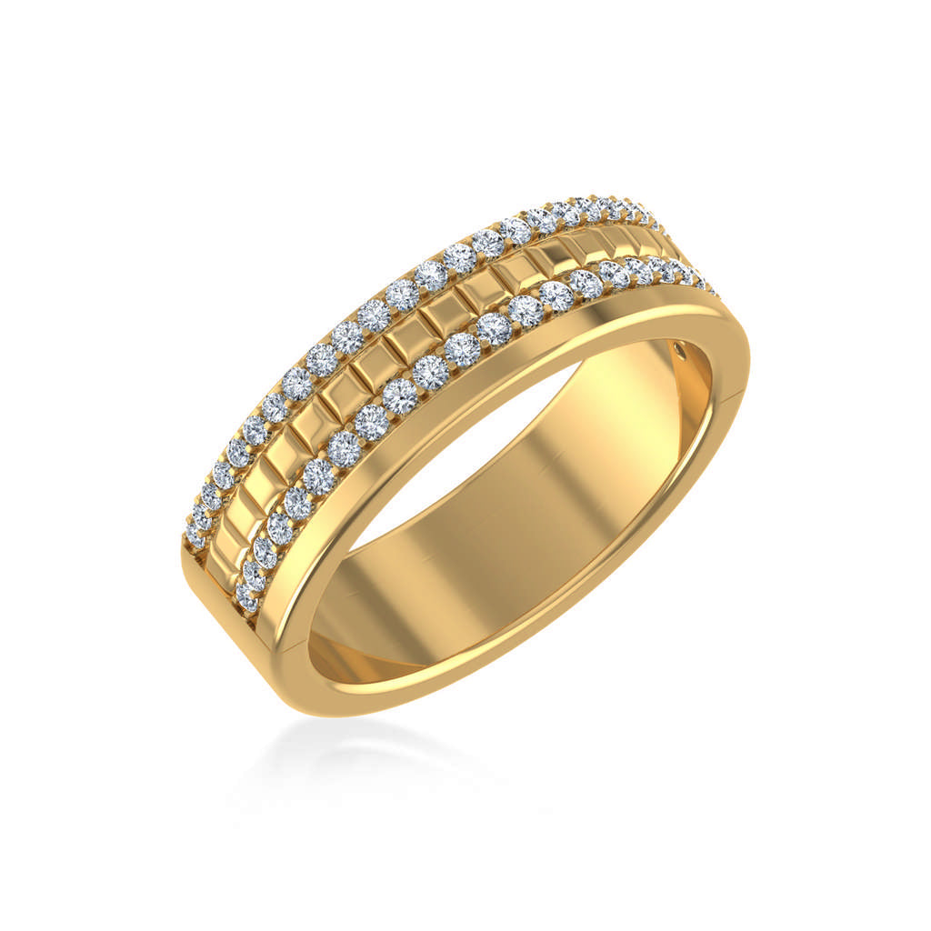 14K Yellow Gold Round Diamond Prong Set Designer Couple Band 1/2 Cttw crafted in 18K gold with brilliant-cut diamonds